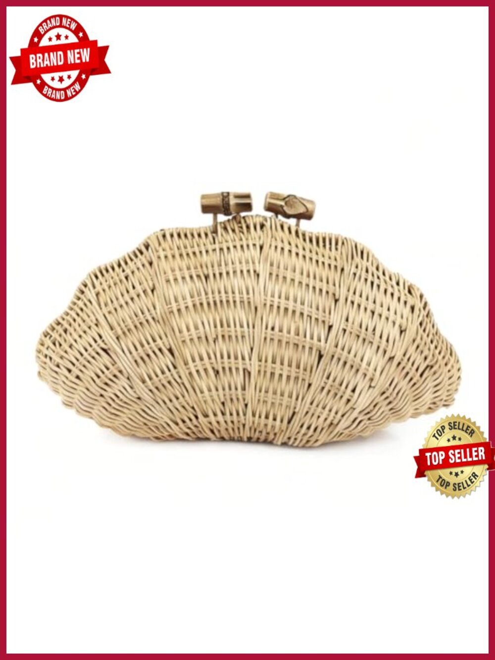 Handwoven Natural Rattan Shell Clutch Summer Beach Straw Purse